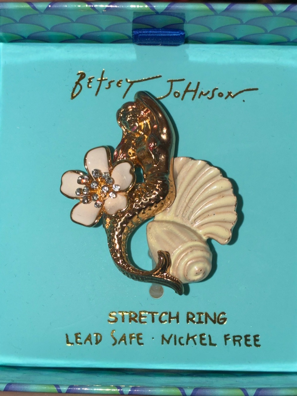 BETSEY JOHNSON RARE Mermaid Jewel Sea Life Mermaid & Orchid Stretch Ring NEW NWT